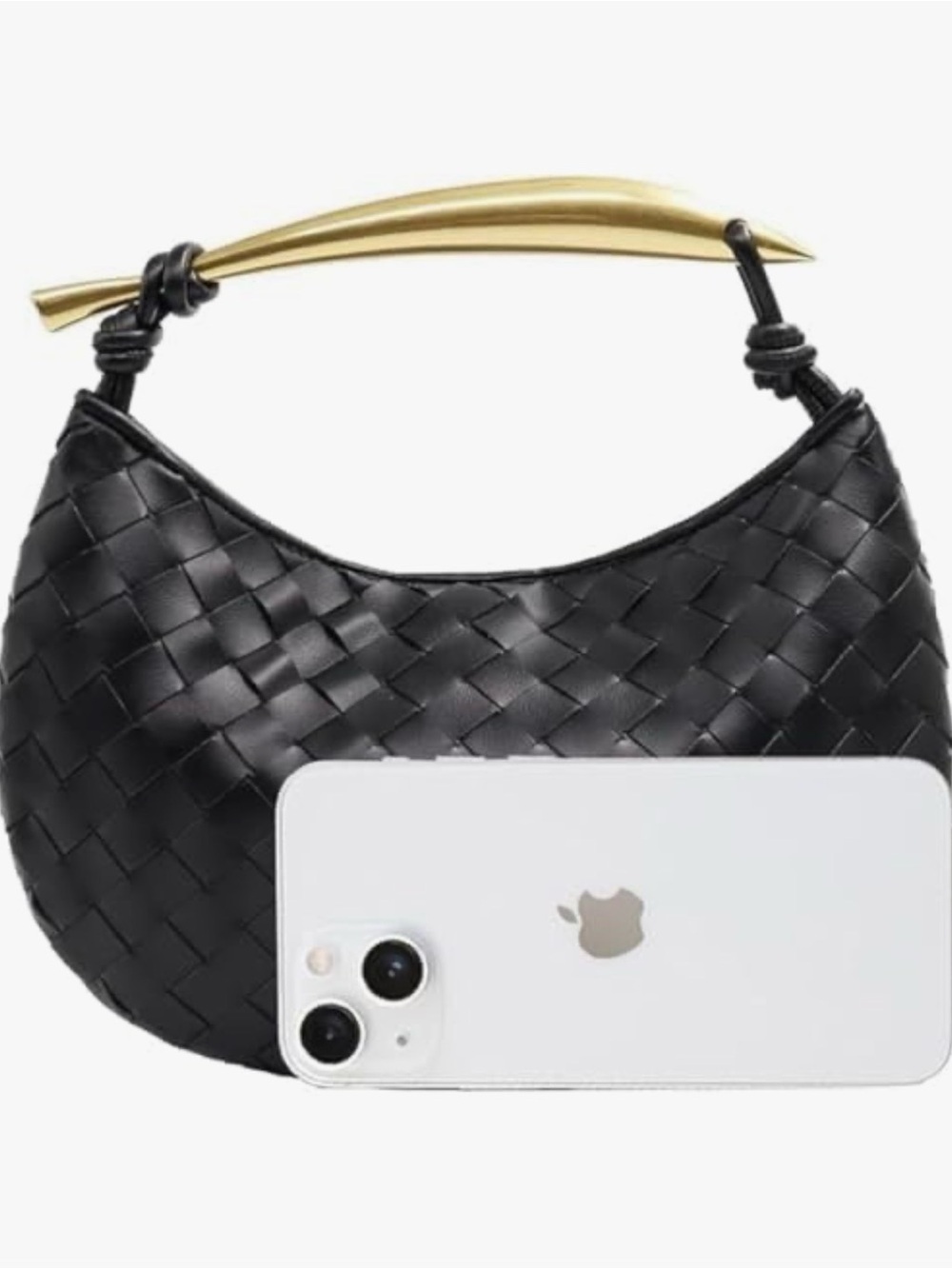 Black Woven Dumpling Hobo Bag Gold Handle